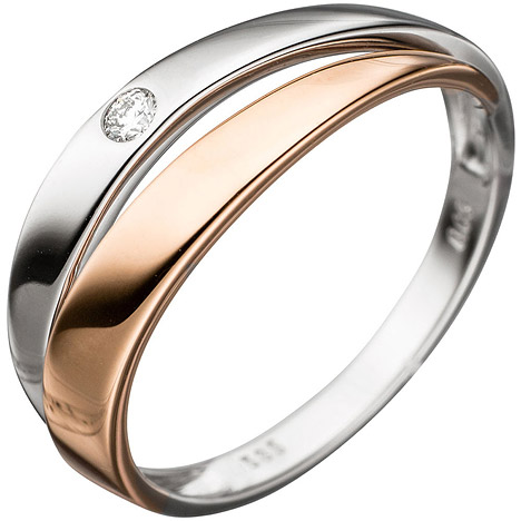 SIGO Damen Ring 585 Gold Weißgold Rotgold bicolor 1 Diamant Brillant Diamantring