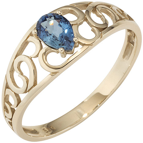 SIGO Damen Ring 585 Gold Gelbgold 1 Safir blau Goldring