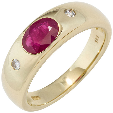 SIGO Damen Ring 585 Gold Gelbgold 1 Rubin rot 2 Diamanten Brillanten Goldring