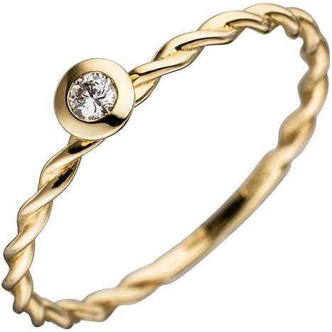 SIGO Damen Ring gedreht 585 Gold Gelbgold 1 Diamant Brillant 0,05ct. Goldring  - Onlineshop Goettgen