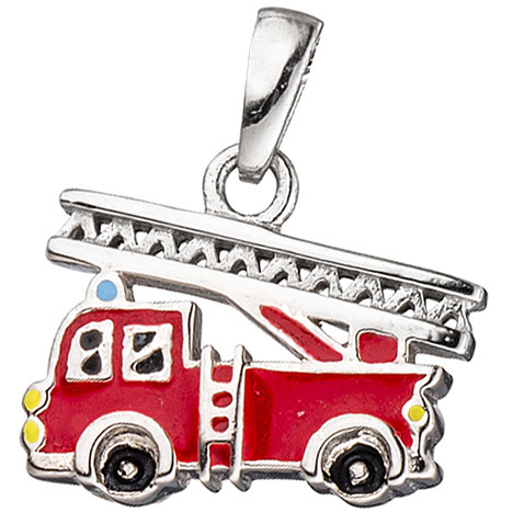 SIGO Kinder Anhänger Feuerwehrauto rot 925 Silber Feuerwehr Kinderanhänger