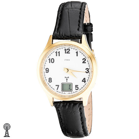 JOBO Damen Armbanduhr Edelstahl vergoldet Leder Datum Damenuhr