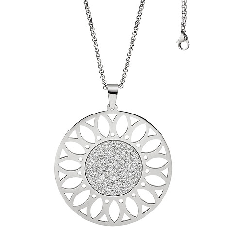 SIGO Collier Kette mit Anhänger rund Edelstahl mit Glitzer-Effekt 80 cm verkürzbar