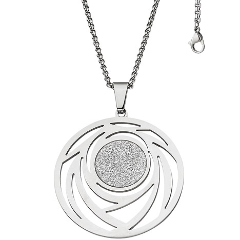 SIGO Collier Kette mit Anhänger rund Edelstahl mit Glitzer-Effekt 80 cm verkürzbar