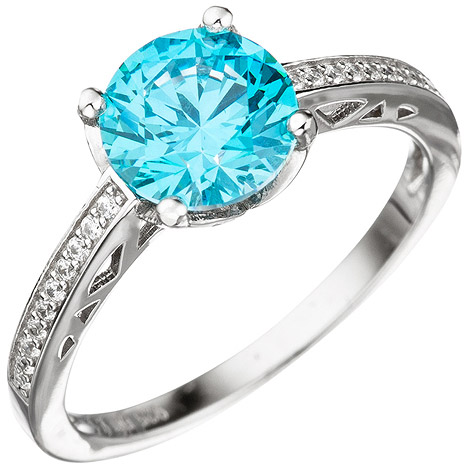 SIGO Damen Ring 925 Sterling Silber mit Zikonia türkis blau hellblau