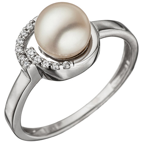 SIGO Damen Ring 925 Sterling Silber mit 1 Süßwasser Perle und Zirkonia Perlenring