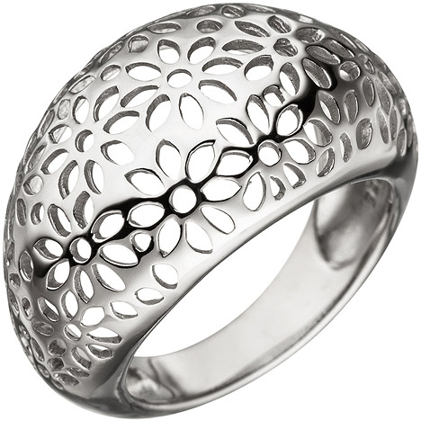 SIGO Damen Ring breit mit Blumen Muster 925 Sterling Silber Silberring  - Onlineshop Goettgen