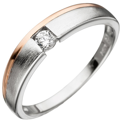 SIGO Damen Ring 925 Silber bicolor vergoldet mattiert mit Zirkonia