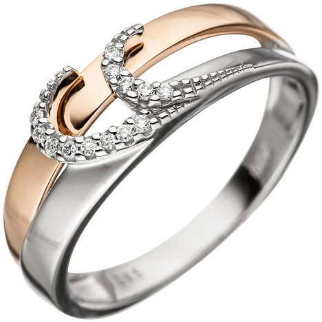SIGO Damen Ring 585 Gold Weißgold Rotgold bicolor 13 Diamanten Brillanten Goldring