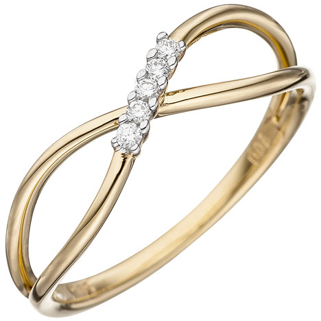 SIGO Damen Ring 585 Gold Gelbgold 5 Diamanten Brillanten Goldring Diamantring