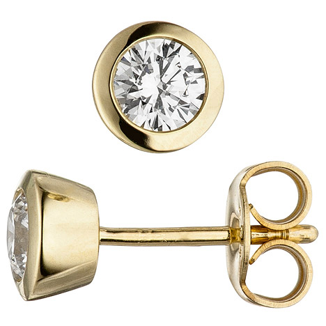 SIGO Ohrstecker rund 333 Gold Gelbgold 2 Zirkonia Ohrringe Goldohrringe