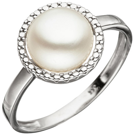 SIGO Damen Ring 333 Gold Weißgold 1 Süßwasser Perle Perlenring Weißgoldring