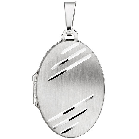 SIGO Medaillon oval für 2 Fotos 925 Sterling Silber matt Anhänger zum Öffnen
