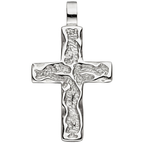 SIGO Anhänger Kreuz 925 Sterling Silber gehämmert Kreuzanhänger Silberkreuz