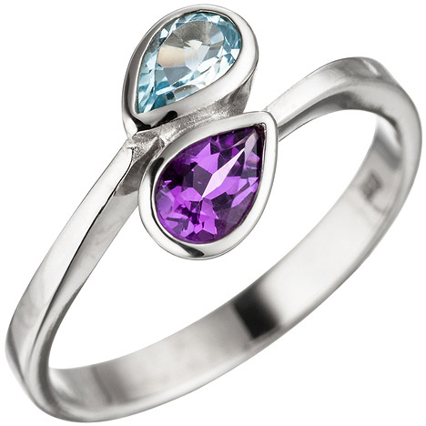 SIGO Damen Ring 925 Sterling Silber 1 Amethyst lila violett 1 Blautopas hellblau blau