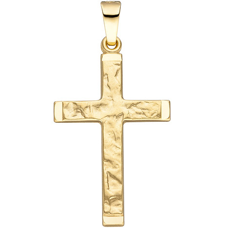 SIGO Anhänger Kreuz 585 Gold Gelbgold gehämmert Goldanhänger Goldkreuz Kreuzanhänger