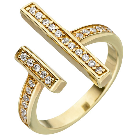 SIGO Damen Ring offen 925 Sterling Silber gold vergoldet 30 Zirkonia