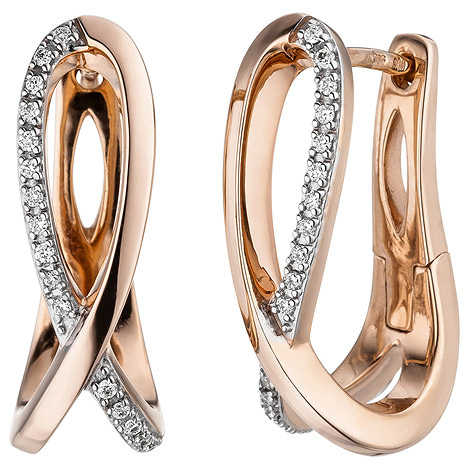 SIGO Creolen 585 Gold Rotgold 34 Diamanten Brillanten Ohrringe Diamantohrringe