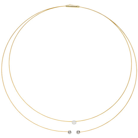 SIGO Collier Halskette 2-reihig 750 Gold bicolor 3 Diamanten Brillanten 42 cm Kette