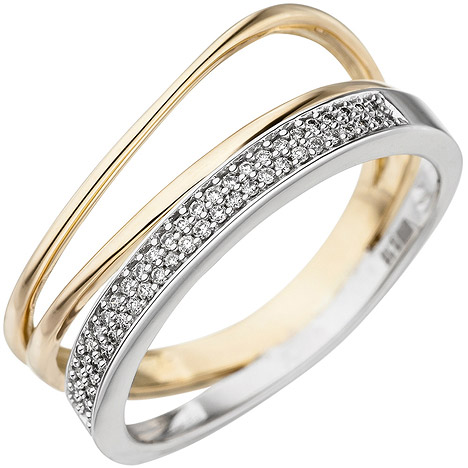 SIGO Damen Ring 585 Gold Gelbgold Weißgold bicolor 51 Diamanten Brillanten Goldring