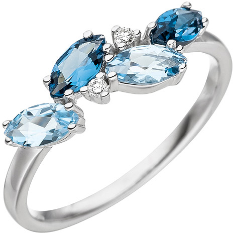SIGO Damen Ring 585 Weißgold 4 Blautopase hellblau blau 2 Diamanten Brillanten
