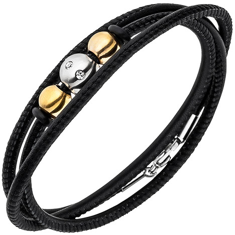 SIGO Armband Nappa-Leder schwarz mit Edelstahl und 8 Zirkonia Lederarmband