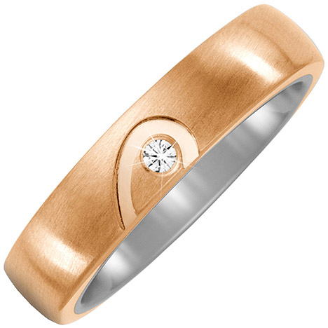 SIGO Partner Ring Halbes Herz aus Titan und Bronze 1 Diamant Brillant Partnerring