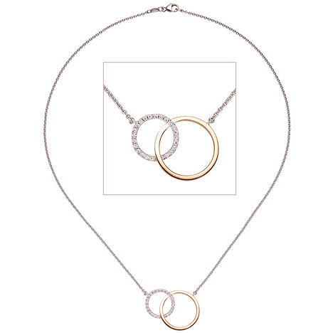 Collier Halskette 585 Gold Weißgold Rotgold bicolor 25 Diamanten Brillanten