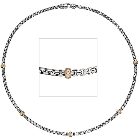 SIGO Collier Halskette 585 Gold Weißgold Rotgold bicolor 65 Diamanten 45 cm