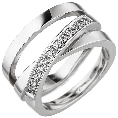 SIGO Damen Ring verschlungen 585 Gold Weißgold 12 Diamanten Brillanten Diamantring