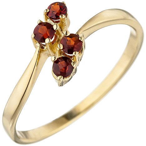 SIGO Damen Ring 375 Gold Gelbgold 4 Granate rot Goldring Granatring