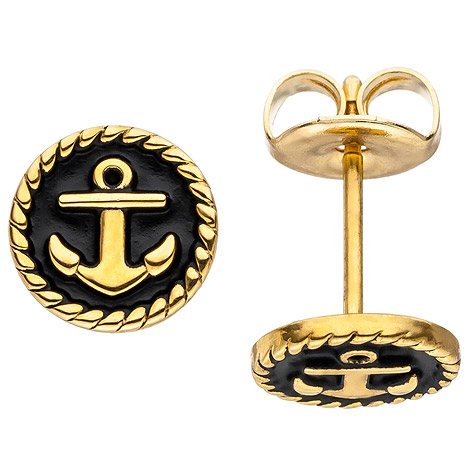 Ohrstecker Studs Anker 8 mm Edelstahl gold farben beschichtet Ohrringe