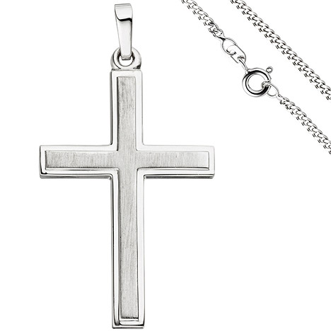 SIGO Anhänger Kreuz 925 Silber teil matt Kreuzanhänger Silberkreuz mit Kette 50 cm