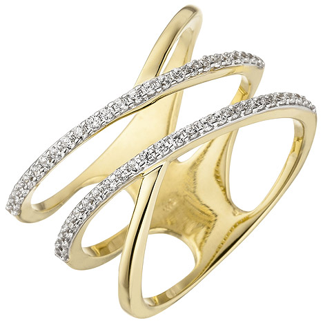 SIGO Damen Ring breit mehrreihig 375 Gold Gelbgold 52 Zirkonia Goldring