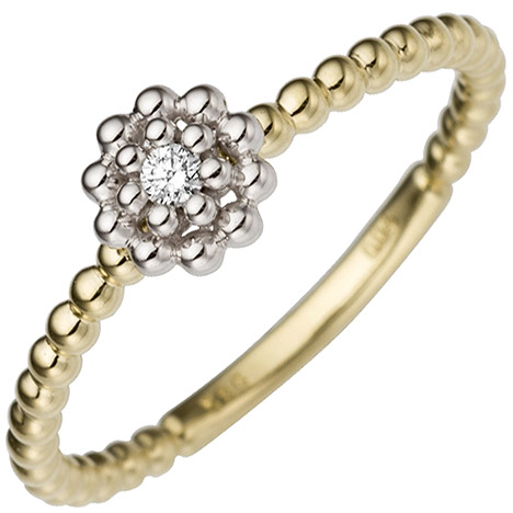 SIGO Damen Ring Blume 585 Gold Gelbgold Weißgold bicolor 1 Diamant Brillant Goldring
