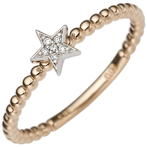 SIGO Damen Ring Stern 585 Gold Rotgold Weißgold bicolor 6 Diamanten Brillanten