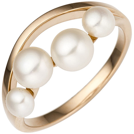 SIGO Damen Ring 585 Rotgold Rosegold 4 Süßwasser Perlen Perlenring Rosegoldring