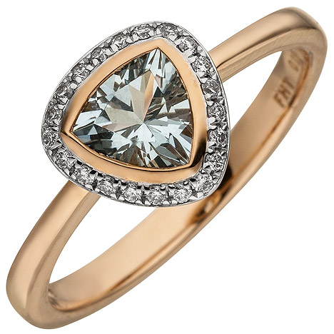 SIGO Damen Ring 585 Rotgold 21 Diamanten Brillanten 1 Aquamarin hellblau