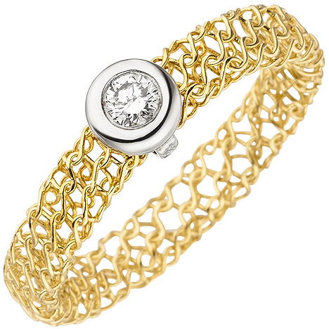 SIGO Damen Ring geflochten 750 Gold Gelbgold 1 Diamant Brillant 0,10ct. Diamantring