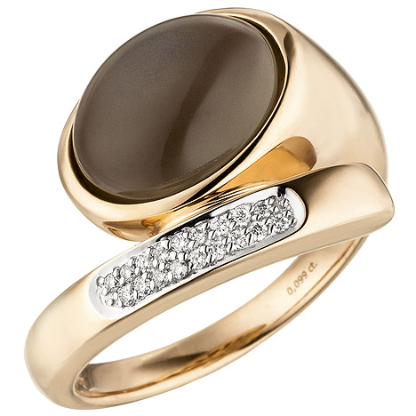 SIGO Damen Ring Mond 585 Gold Rotgold 1 Mondstein Cabochon 18 Diamanten Brillanten