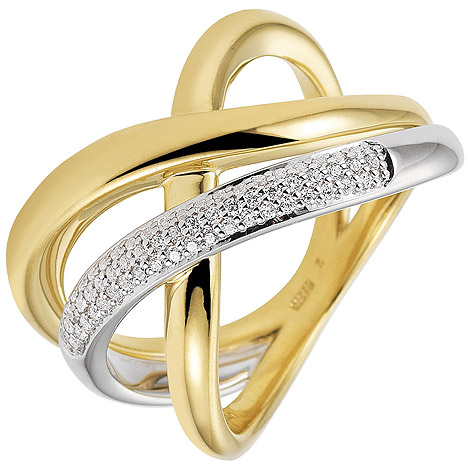SIGO Damen Ring 585 Gold Gelbgold Weißgold bicolor 61 Diamanten Brillanten Goldring