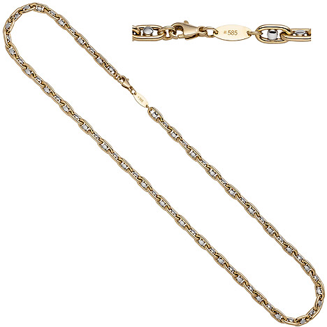 SIGO Halskette Kette 585 Gold Gelbgold Weißgold bicolor 50 cm Goldkette Karabiner
