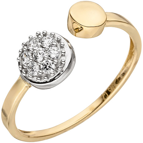 SIGO Damen Ring offen 375 Gold Gelbgold Weißgold bicolor 7 Zirkonia Goldring