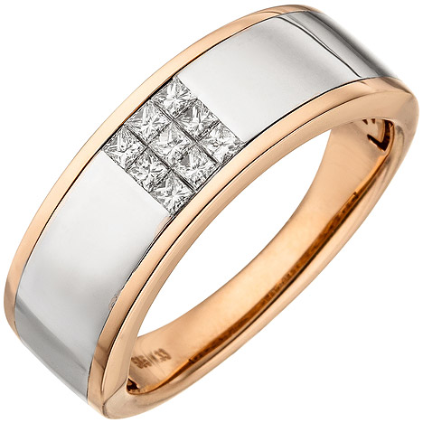 SIGO Damen Ring 585 Gold Rotgold bicolor 9 Diamanten Princess Schliff