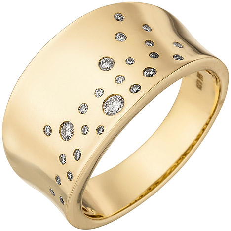 SIGO Damen Ring breit 585 Gold Gelbgold 25 Diamanten Brillanten 0,23ct. Goldring
