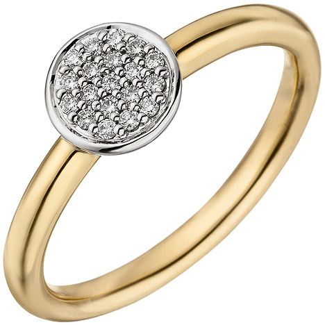 SIGO Damen Ring 585 Gold Gelbgold Weißgold bicolor 19 Diamanten Brillanten Goldring