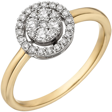 SIGO Damen Ring 585 Gold Gelbgold Weißgold bicolor 28 Diamanten Brillanten Goldring