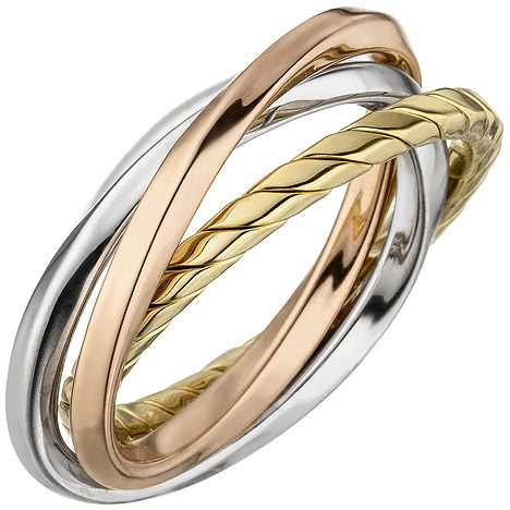 SIGO Damen Ring verschlungen 925 Sterling Silber tricolor dreifarbig vergoldet