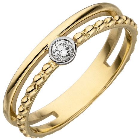 SIGO Damen Ring 2-reihig 585 Gold Gelbgold 1 Diamant Brillant 0,07ct. Diamantring