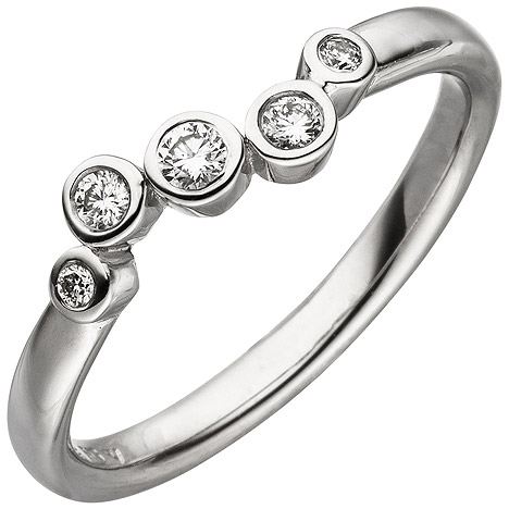 SIGO Damen Ring 585 Gold Weißgold 5 Diamanten Brillanten 0,14ct. Diamantring